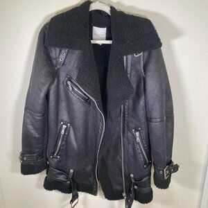 Avec Les Filles Black Oversized Shearling Moto Jacket Coat